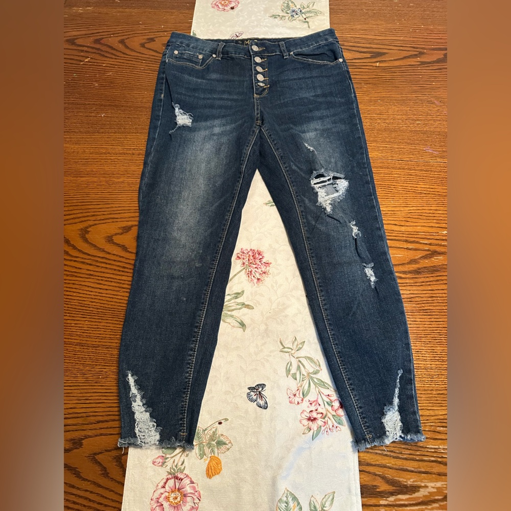 Indigo Rein Dark Blue Distressed Skinny Jeans